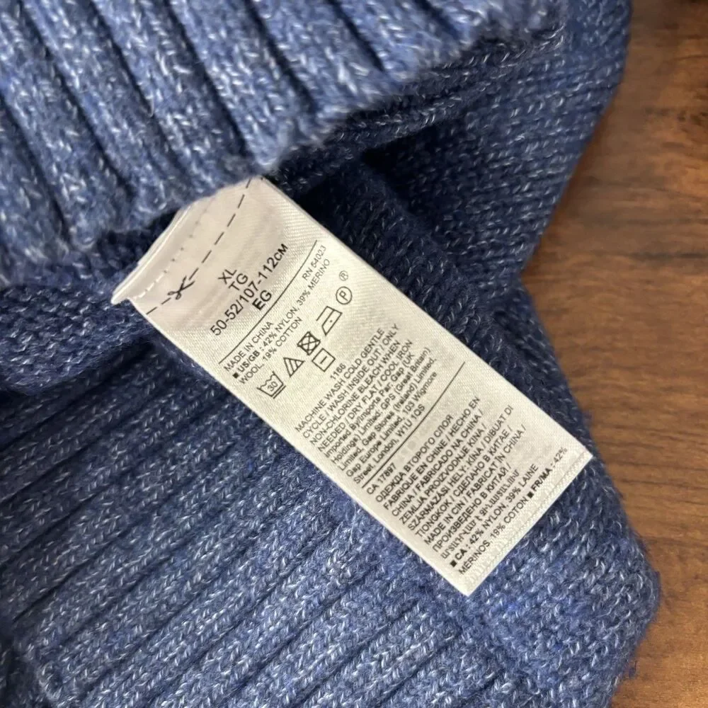 Banana Republic Sweater Mens XL Blue Merino Wool Knit Long Sleeve Crewneck